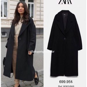 Zara Dark Navy Blue Wool Blend Oversized Coat